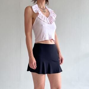 Vtg 80s Pastel pink Ruffled Halter Size S/M Moodys Goose Cotton Coquette Retro